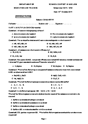 Đề kiểm tra học kỳ 2 môn Hóa học Lớp 11 - Năm học 2019-2020